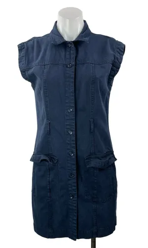 YPB Abercrombie & Fitch Navy Blue Short Sleeve Button Denim Jean Shirt Dress XS thumbnail 1
