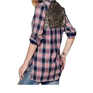 Free People Little Bit of Sugar plaid flannel sequin mesh panels TLS2 3585 thumbnail 2