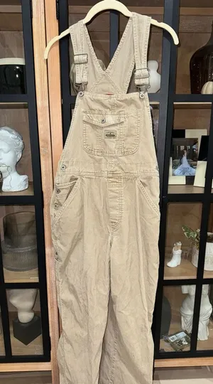 Vintage 2000 Old Navy Overalls corduroy khaki beige long adjustable y2k utility thumbnail 1