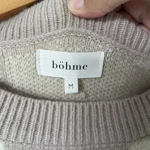 Bohme Boutique Knit Boho Sweater Crewneck Checkered Pattern Brown Cream Size Med thumbnail 7