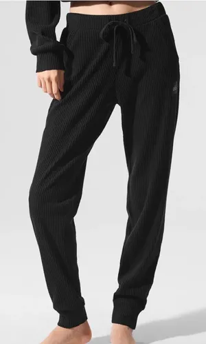Alo Yoga Muse Ribbed Sweatpants Black Joggers Size Small thumbnail 1