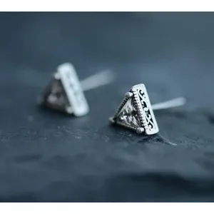 NEW Unisex Simulated Diamond‎ 925 Sterling Silver Triangle Stud Earrings thumbnail 9