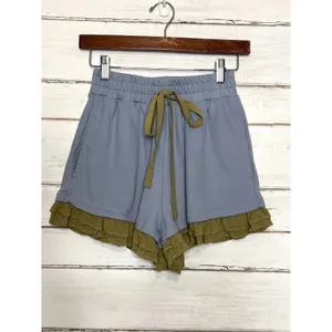 Blakely Blue Ruffle Lounge Set XS Embroidered Floral Sweatshirt Shorts Pockets thumbnail 9