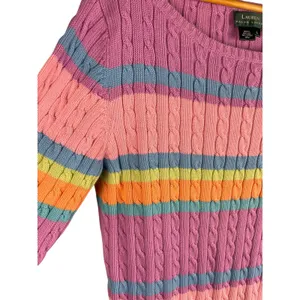 Vintage Lauren by Ralph Lauren Cable Knit Boat Neck Striped Sweater‎ Size Large thumbnail 5