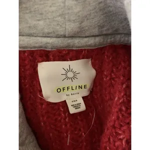Offline By Aerie Red Knit Hoodie Sweater Chunky‎ Cozy Pullover M thumbnail 3