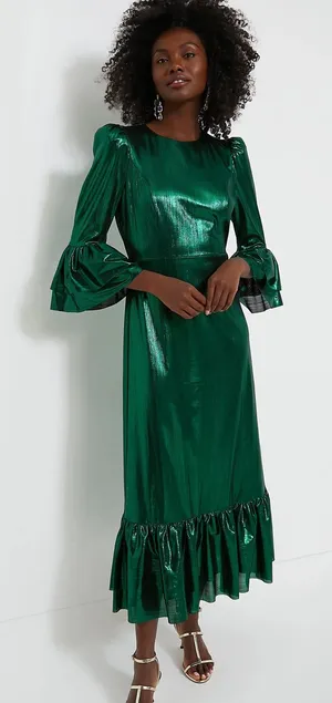 NWT Pomander Place Tuckernuck Lillith midi dress emerald lurex small thumbnail 1