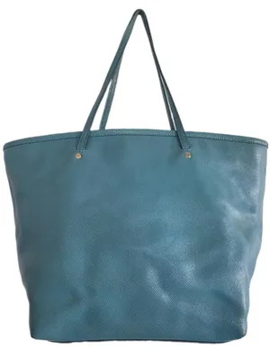 Vintage Coach Street Leather Tote Purse Handbag Shoulder Bag Gold Blue Zip Top thumbnail 2