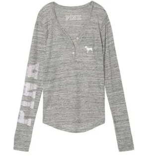 Victoria’s Secret PINK Thermal Sleep Henley Top L thumbnail 1