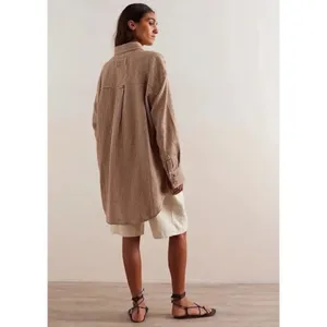 Free People Large Freddie Menswear Oversized Shirt Jacket Shacket Neutral Plaid thumbnail 11
