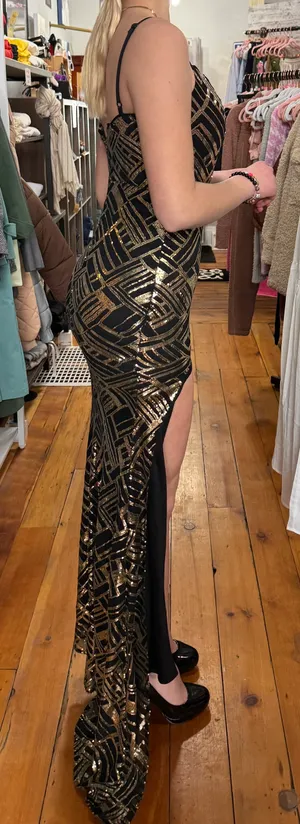 Black And Gold Sequin Prom Dress thumbnail 5