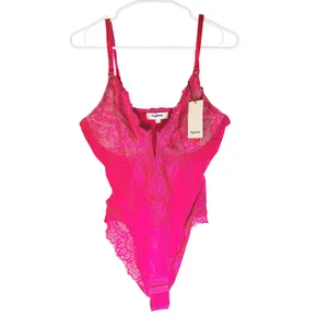 NWT Popilush Hot Pink Lace Deep V Sleeveless Shapewear Bodysuit Large thumbnail 4