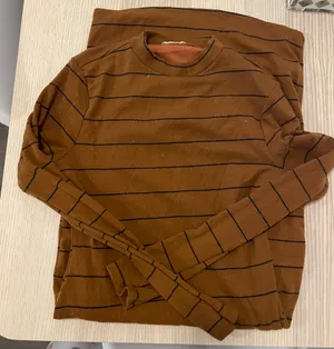Brown stripped midi bohme dress thumbnail 1