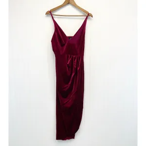 NEW Yumi Kim Womens M Felicity V-neck Midi Velvet Formal‎ Dress Wine Burgundy thumbnail 6