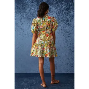 Marie Oliver Clara Floral Palm Mini‎ Dress Sz XS Multi Puff Sleeve Tiered Resort thumbnail 9