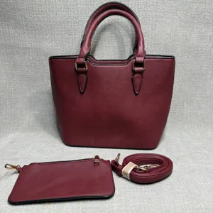 3 Piece Handbag Set‎ Burgundy Maroon Vegan Leather Tote Satchel Crossbody thumbnail 5