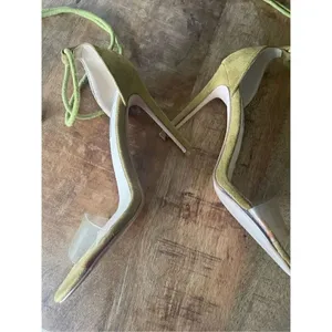 CAPE ROBBIN Clear toe stilettos in green suede heels shoes for women thumbnail 3
