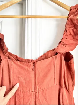 Farm Rio Ruffle-Sleeve Rust Midi Dress thumbnail 9
