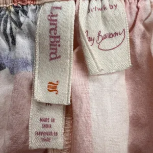 LyreBird Pansy Striped Wide Leg Floral High Waist Cotton Pants Pink Cream Size M thumbnail 4