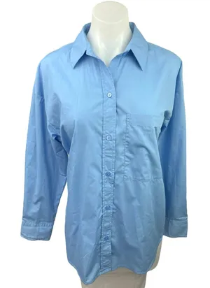 Abercrombie & Fitch Blue Collared Long Cuffed Sleeve Oversized Shirt Top Size S thumbnail 1