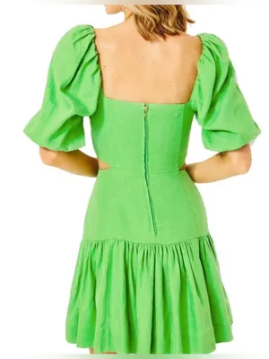 Lilly Pulitzer Kylanne Linen Puff Sleeve Coastal Resortwear Cut Out Dress 12 thumbnail 3
