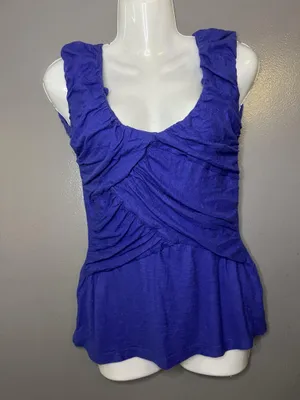Deletta Anthropologie Tank Top Womens Small Blue Ruched Scoop Neck Jersey thumbnail 2