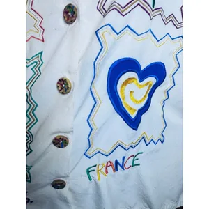 Vintage 90s Express Antibes France Colorful Embroidered Shirt White Flaws thumbnail 6