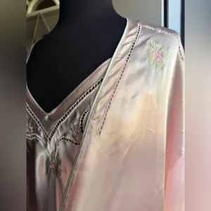 Vintage Val Mode pink chiffon trim satin bodysuit robe set, size medium thumbnail 4