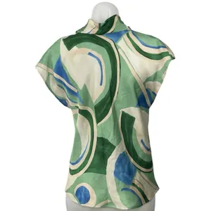Zara Women's Green Geometric Abstract Cap Short Sleeve Cowl Blouse Top Size S thumbnail 4