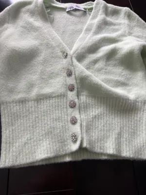 Zara long sleeve button up green sweater thumbnail 2