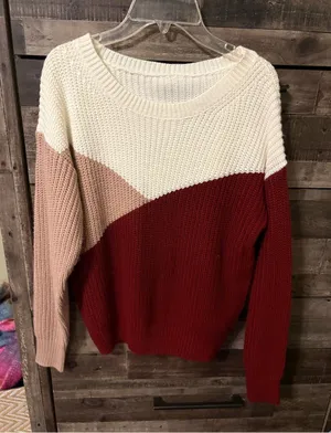 SHEIN Cream, Blush & Wine Colorblock Crew Sweater thumbnail 1