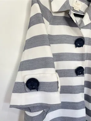KATE SPADE Ivy Car Coat S Cream Navy Soda Fountain Stripe Bow Buttons thumbnail 5