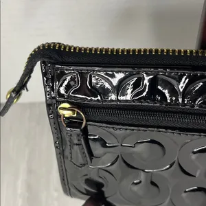 Coach Black Patent Leather Wristlet with Gold Accents thumbnail 5