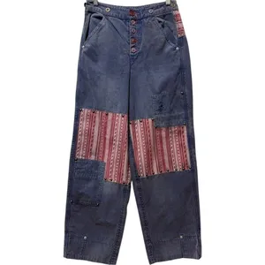 RARE Free‎ People La Vie Patched Patchwork Studded Blue Pants / Jeans Boho 4 S thumbnail 5