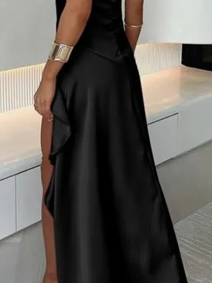V Neck High Slit Ruffle Hem Party Evening Maxi Dress thumbnail 5