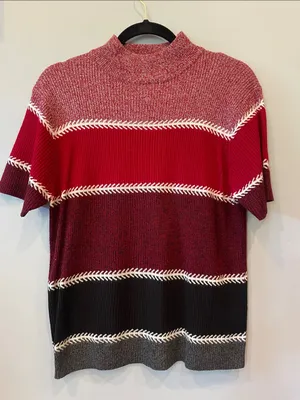 Chic Striped short sleeve Sweater - Red, Black, and White - vintage large thumbnail 1