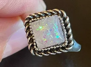 Vintage imitation opal woman silver plated ring size 8.5 thumbnail 7