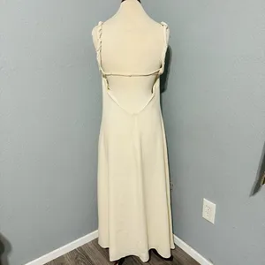 Zara Bloggers Fav Ecru Linen Blend Bohemian Open Back Cut Out Midi Dress‎ Sz L thumbnail 14