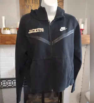 Nike Tech Black Full Zip Up Hoodie With Yellow Jackets Embroidered thumbnail 1