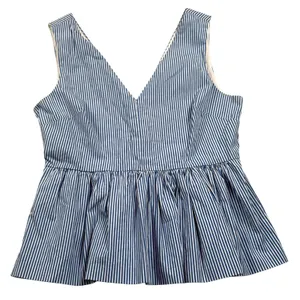 J Crew Always Peplum Top Womens 4 Blue Poplin Striped Tank Oarsman K0818 thumbnail 1