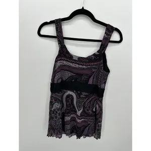 Apt. 9 Y2K Purple‎ Paisley Babydoll Top Sz Lace Trim Size M Fairy Coquette Lettuce Hem thumbnail 2