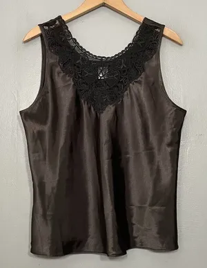 Vintage Satin Lace Top Size Large Black Lingerie Dark Romantic Office Siren Sexy thumbnail 1