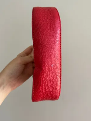 Micro Italian Leather Handbag / Crossbody Bag, Red/White, Mini Halfmoon thumbnail 10