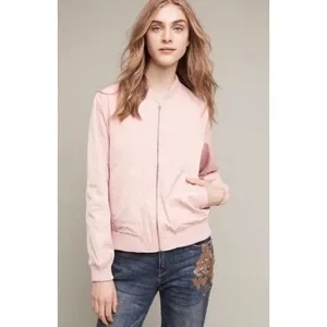 Anthropologie HEI HEI Journey Bomber Jacket Solid Light Pink Sporty Medium thumbnail 4