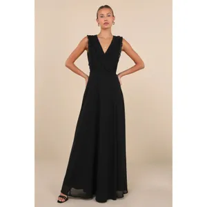 NWT Lulus Major‎ Elegance Black Sleeveless Ruffled Wrap Maxi Dress SZ SMALL thumbnail 2