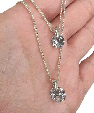 Cubic Zirconia Double Layered Dainty Silver Chain Necklace thumbnail 3
