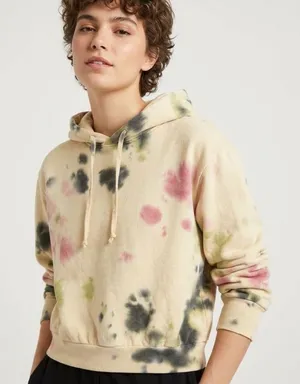 NEW AFRM Cropped Hoodie Sweatshirt SMALL Beige Tan Pink Tie Dye Drawstring NWT thumbnail 1