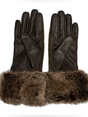 Barbour Women’s Ambush Wax Leather Gloves Brown Faux Fur Cuff Bougie Winter New thumbnail 1