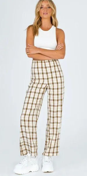 Princess Polly Euro Pants Yellow Check thumbnail 2