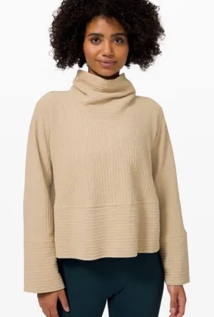 lululemon athletica‎ retreat yourself Women's Tan Cowl Neck Sweater s/xs thumbnail 1