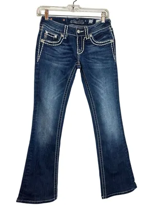 Miss Me Bootcut Jeans Dark Wash White Contrast Stitch Rhinestone Flap Pocket 25‎ thumbnail 1